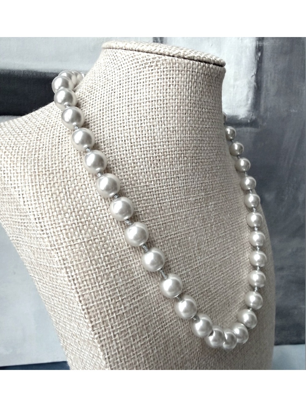 Icing Silver Gray Glass Pearl Knotted Necklace 16" +Extender - Picture 2 of 7
